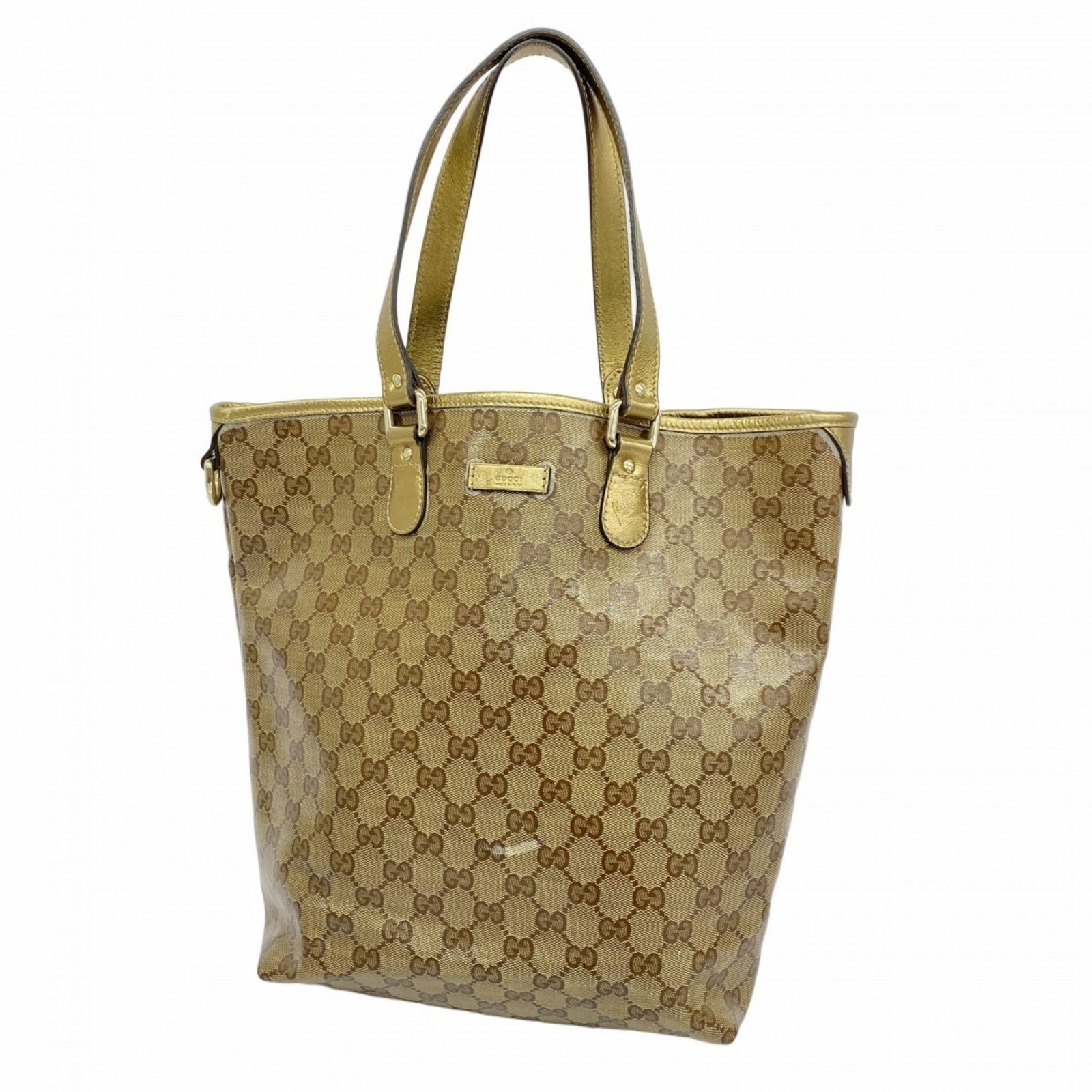 グッチ Gucci グッチ トートバッグ GGクリスタル 189896 コーティングキャンバス ブラウン ゴールド シャンパンレディース