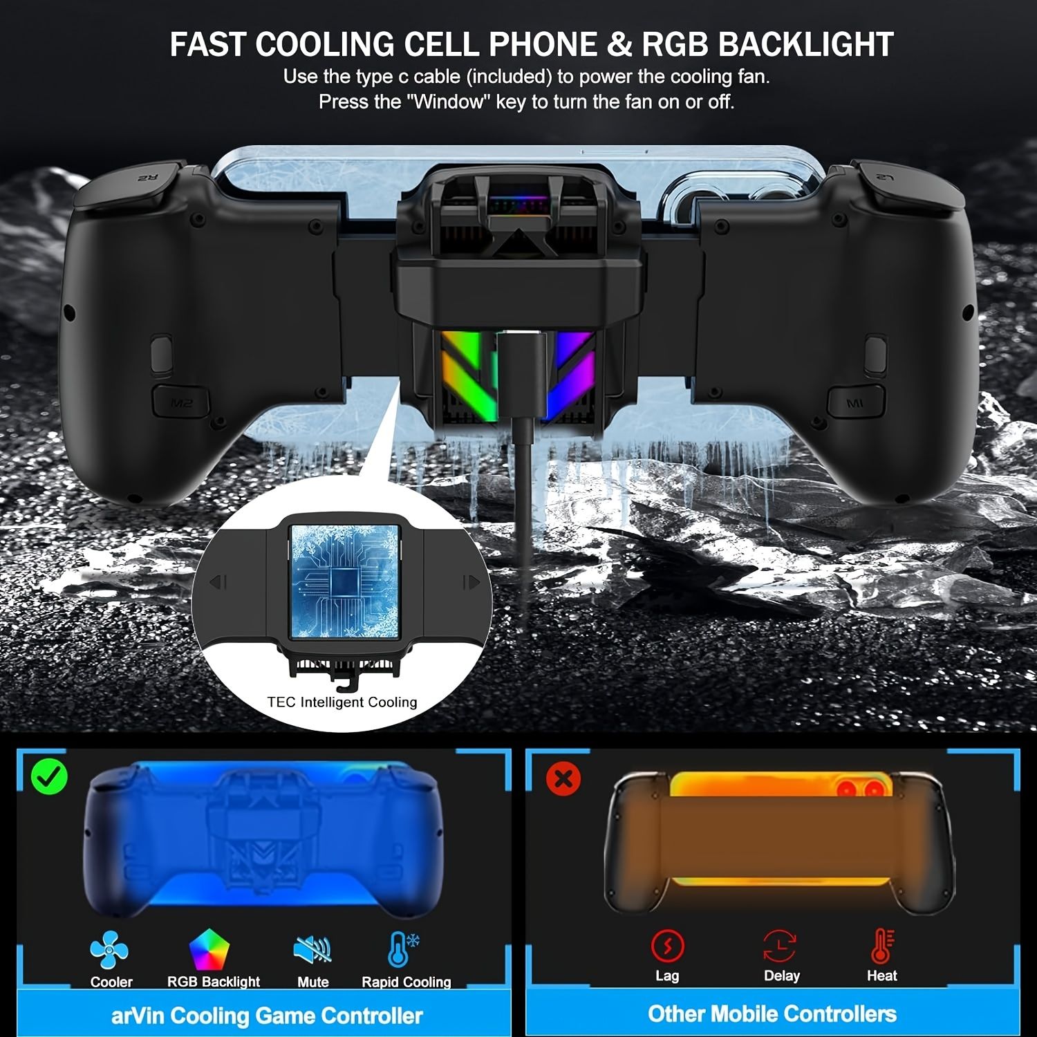 RGBファン付き超クールワイヤレスゲーミングコントローラー、滑り止めキーキャップ＆マクロプログラミング - PC/Switch/Android/iOS対応 - クリスマス、感謝祭、誕生日ギフトに最適