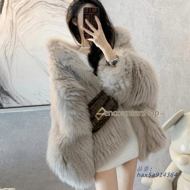 ファーコート フォックスファーコート ファージャケット レディース 冬 40代 感 モコモコ フェイクフォックス 毛皮 暖かい フード付き エコ hax5a914364 GULLKHAN_COM