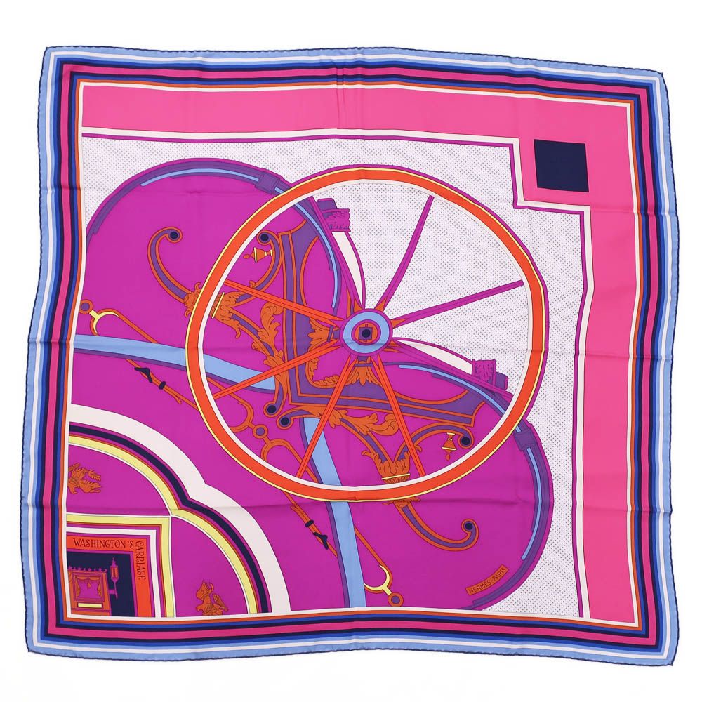 HERMES エルメス スカーフ カレ 90 馬車 ピンク ロンシャンへの散歩