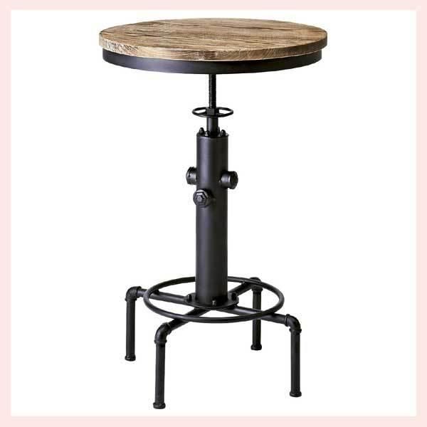 バーテーブル（W60×D60×H83～100cm）／ブラック ◎配水管バーテーブル ※こだわり,おしゃれ,カフェテーブル,ハイテーブル,円形,丸型,ヴィンテージ,レトロ,アンティーク風,アメリカン,H,bar,無骨,水道管