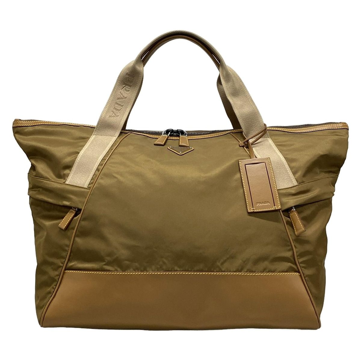 PRADA プラダ ボストンバッグ Re-Nylon xレザー ダッフルバッグ 2VC040 ライトブラウン×ベージュ RE NYLON|本体ロックなし レザー