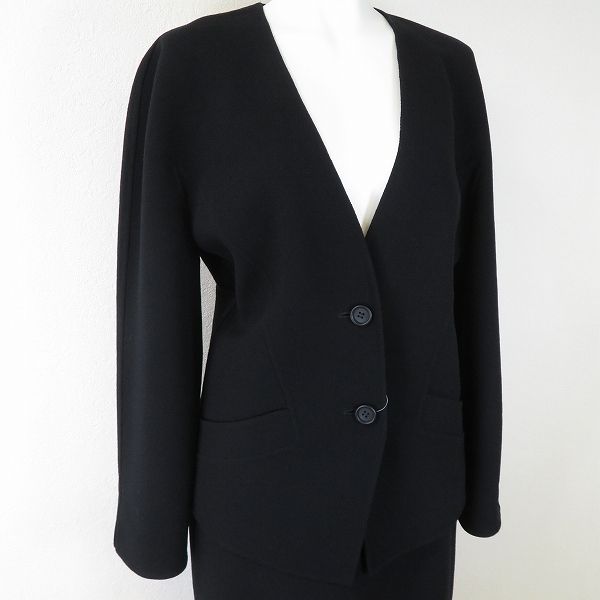 洗練 a レリアン Leilian スカートスーツ 9 黒 無地 ウール イタリア製生地 レディース 954462 k01