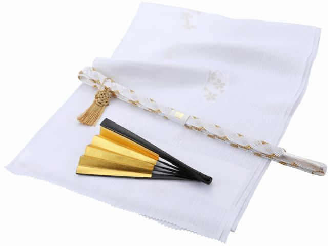 縫取 留袖用 正絹 帯揚げ 帯締め 扇子 金の亀 4点セット ti-32