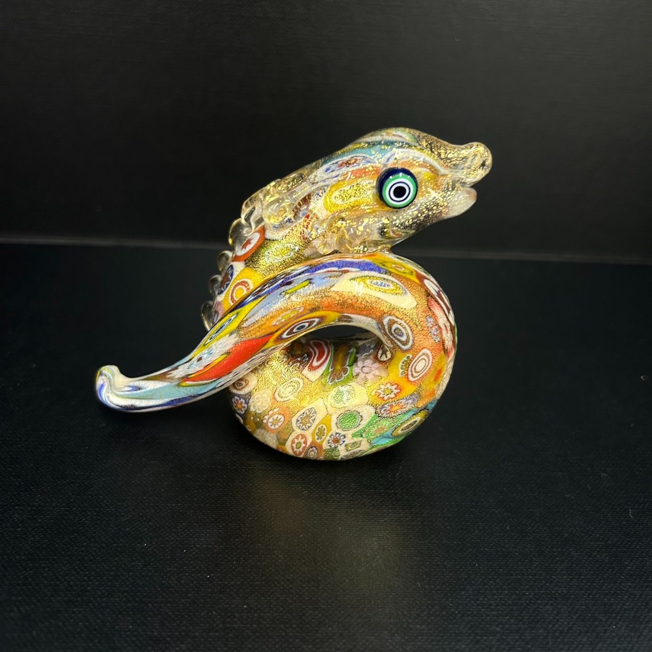 ベネチアングラス　ムラーノ　murano ドラゴン　龍　ガラス置物　ミルフィオリ 美品】Murano glass ムラーノガラス ムラーノ 竜 辰 ドラゴン 置物