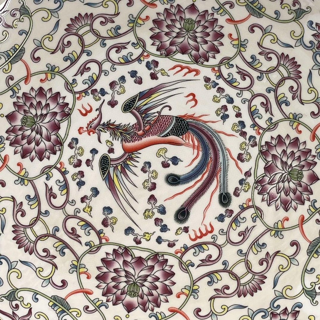清乾隆青花双鳳紋磁器皿 景徳鎮 陶磁器 装飾品 現代工芸品 美術品 置物 大清乾隆龍鳳呈祥青磁皿 景徳鎮 陶磁器 装飾品 現代工芸品美術品