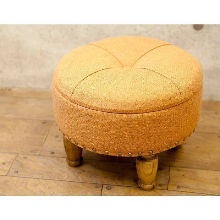 新品　B品　タイディスツール ラウンド 布張り 収納 オレンジ　SZ-627-O