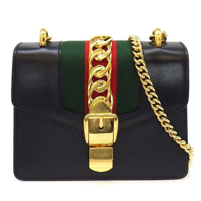 グッチ GUCCI ショルダーバッグ シルヴィ ミニ 431666 ブラック レザー