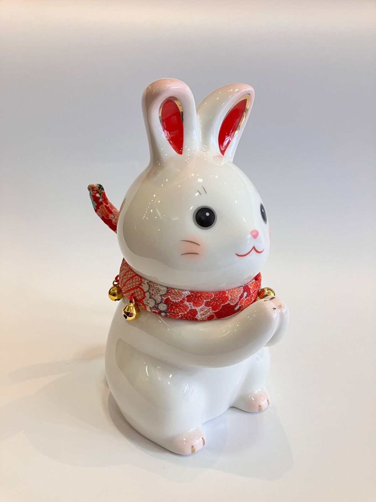 新品】うさぎ 置物 陶器製 兎 卯 ウサギ 薬師窯 ふく福お願い