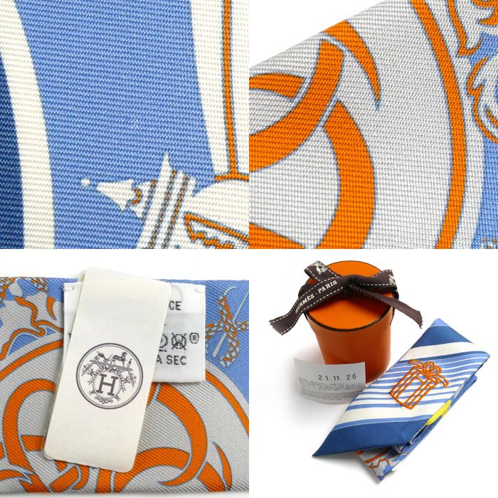【洗練されたブルートーン】HERMES★ツイリーEx-Libris HERMES エルメス スカーフ ツイリー 『Ex-Libris Les