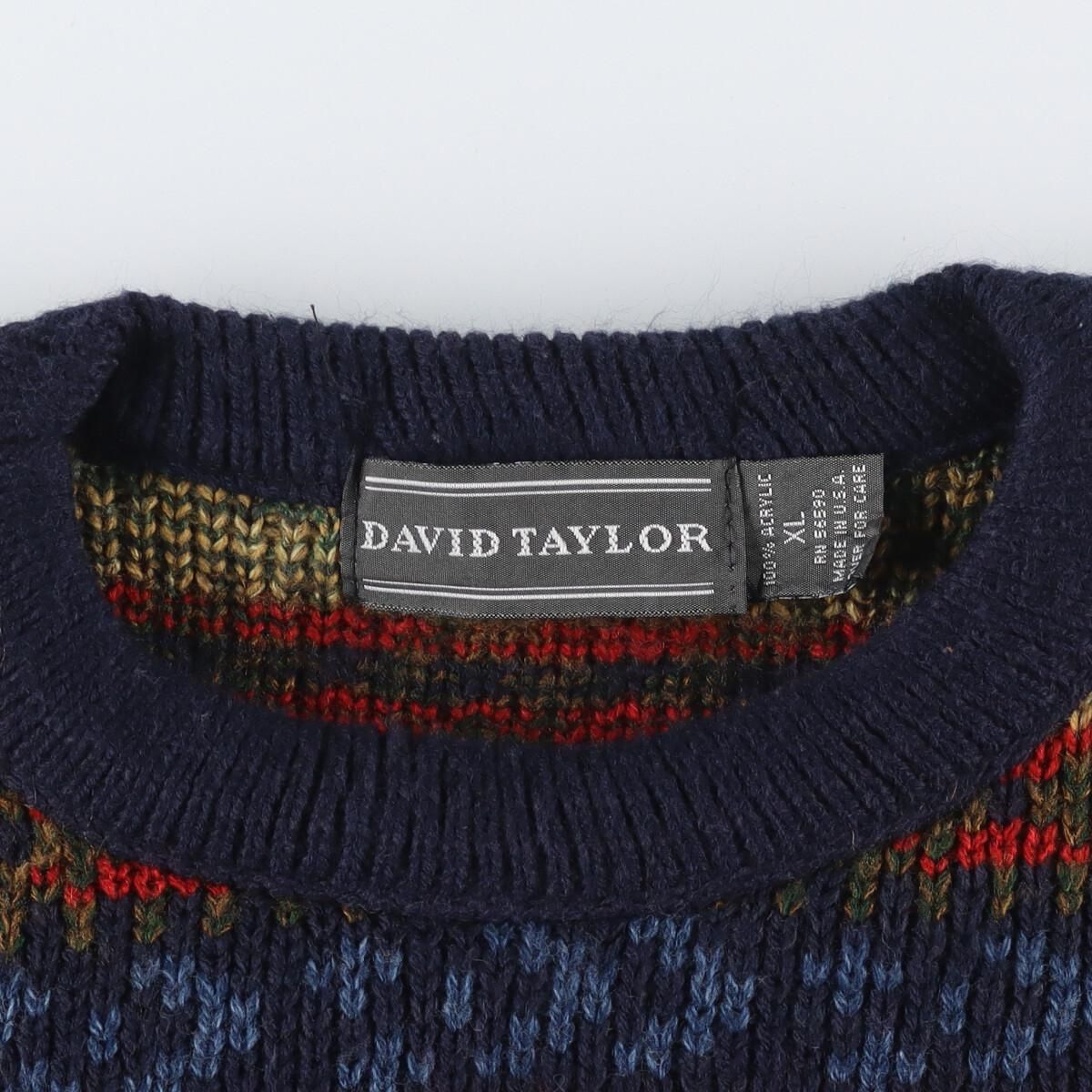 古着 80年代 DAVID TAYLOR 総柄 アクリルニットセーター USA製 メンズ