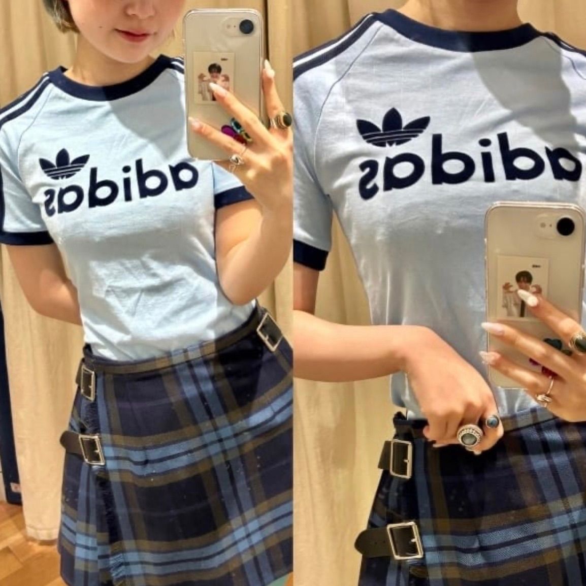 新品L⭐️adidas リニアグラフィック カリTシャツ ブルー
