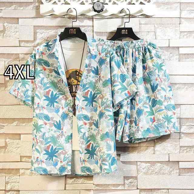 【全国無料，得価】 [4XL]メンズ ファッション 服 男性用 オシャレ シンプル 大人 かっこいい ストリート 秋コーデ 海辺 リゾート ぴったり トロピカル柄 ビーチ セットアップ フィット 花柄 シャツ 男性用 半袖 その他