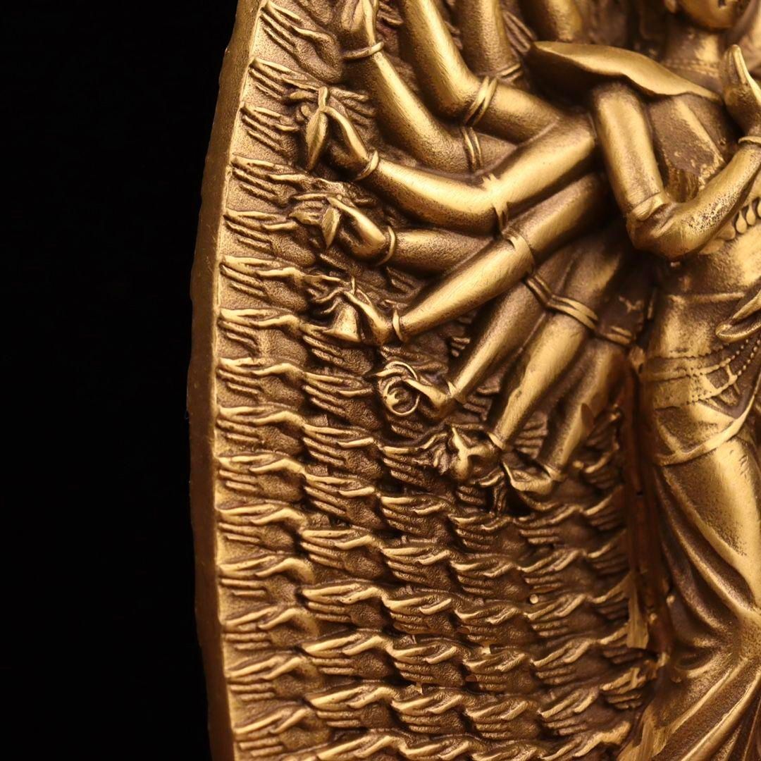 銅製 千手観世音菩薩 站像坐蓮観音仏像 装飾品 工芸品 美術