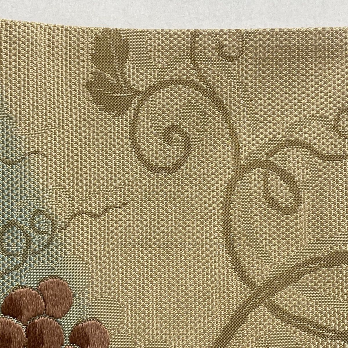 【オンラインショップ】 袋帯 美品 【中古 正絹 六通 ベージュ 刺繍 葡萄唐草 秀品 着物・浴衣