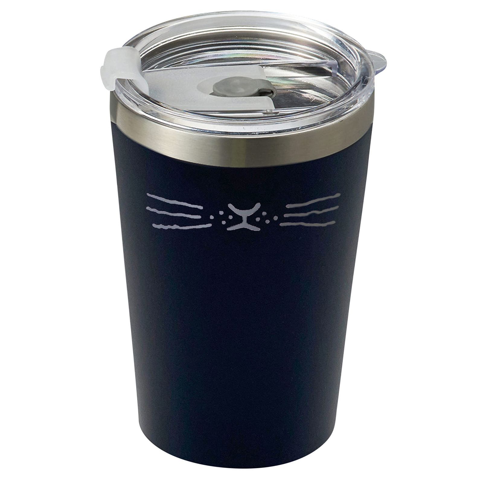 【在庫処分】猫 ふた付 保温 保冷 ステンレス 真空断熱 二重構造 カップホルダー 【nnma(んーま)】サーモタンブラー 370ml ネイビー んーま コンビニカップ カップコーヒー テイクアウト ネコ