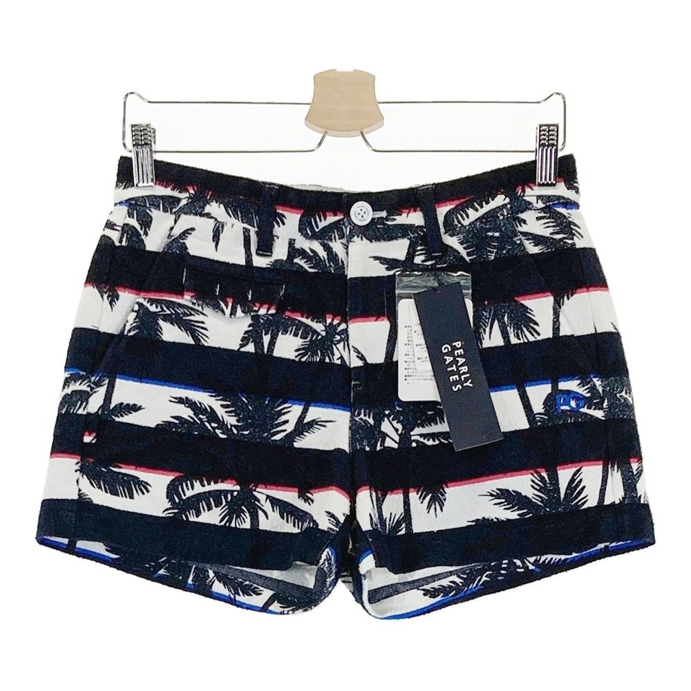 サイズ 1 PEARLY GATES パーリーゲイツ 055-1232608 ショートパンツ パイル ボーダー×ヤシの木総柄 ネイビー系 240101475257 ゴルフウェア レディース ストスト