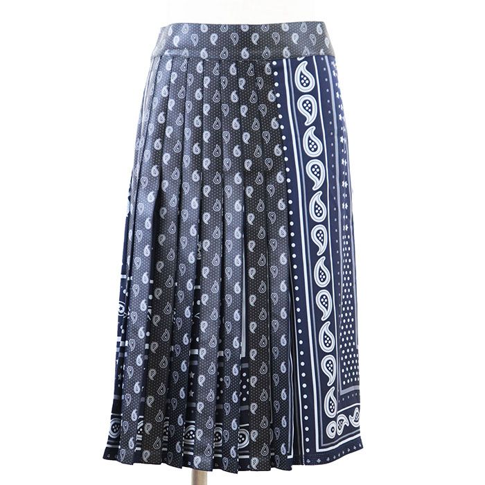 HERMES エルメス シルク100％ スカート 美品エルメス シルク100％セットアップ スカートプリーツ総柄