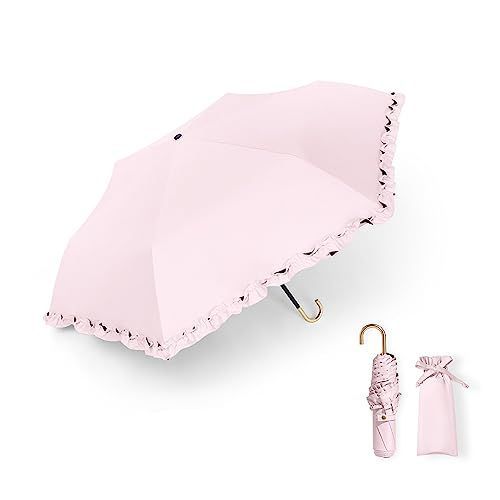 フリル-ピンク 折りたたみ傘 超軽量 178g-210g 日傘 【UVカット・晴雨