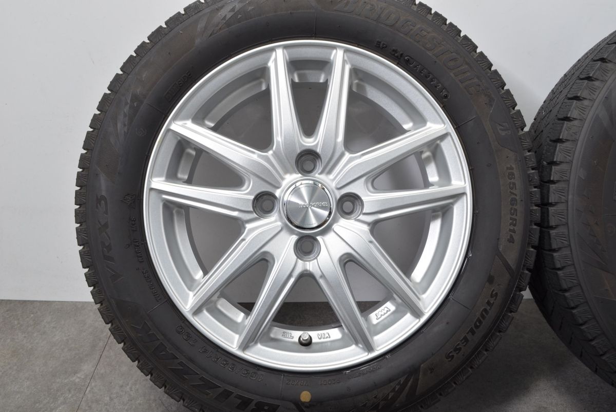 【バリ溝 VRX3付 美品】エコフォルム 14in 5.5J +39 PCD100 ブリヂストン ブリザック 165/65R14 パッソ タンク ルーミー ソリオ トール