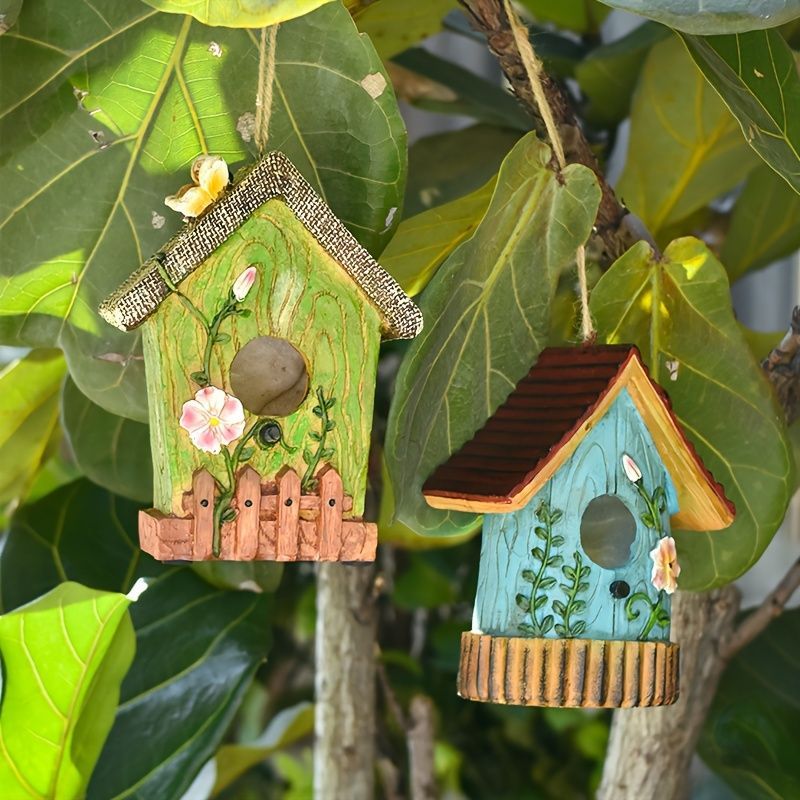 巣箱 鳥の巣 鳥の巣箱 バードハウス バードルーム 鳥用品 鳥かご 巣箱 庭園 自然 装飾 ぶら下げ 吊り下げ 休憩所 ミニハウス 家 緑 青 樹脂 オシャレ