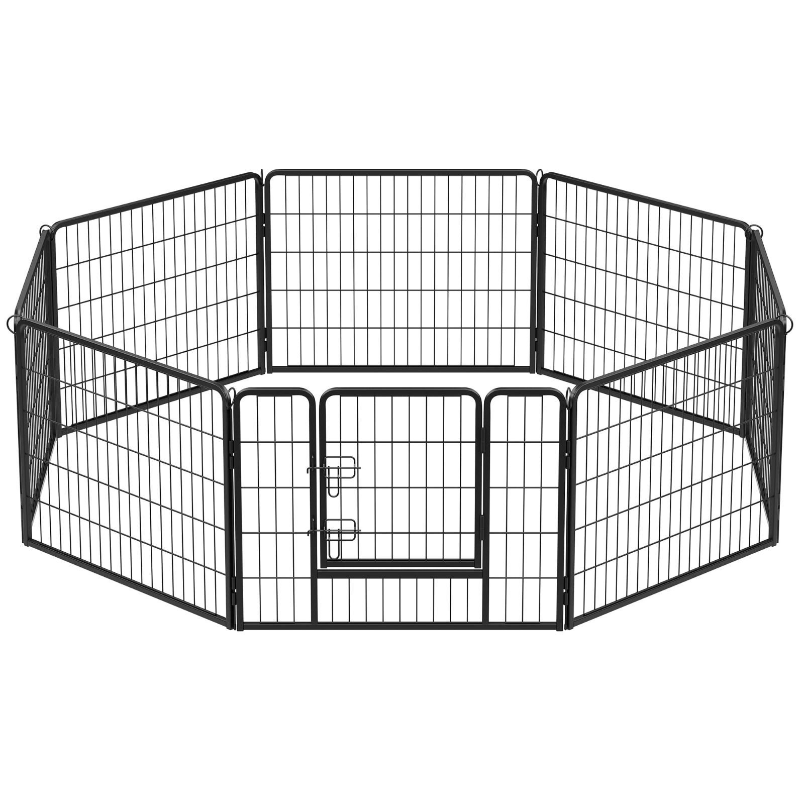 新着商品 FEANDREA ペットサークル 中型犬用 小型犬用 ペットフェンス 折り畳み式 カタチ変更可 スチール製 ゲージ 複数連結 パネル8枚 室内外兼用 犬サークル 高さ60cm PPK86H