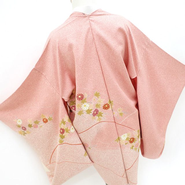 道行コート 未仕立て 松井青々 作家物 正絹 たたき染 ピンク 絵羽 菊 楓 金彩加工 本加工 丹後ちりめん フォーマル 結婚式 入学式 卒業式 お茶会 仮絵羽 コート 防寒 塵除け 春 秋 冬 販売 リサイクル みやがわ sb 11711