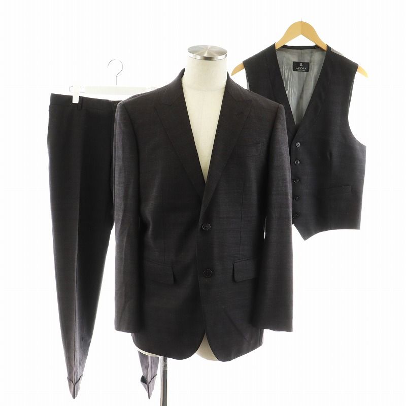 ランバン LANVIN コレクション collection スーツ セットアップ 上下 3点セット テーラードジャケット シングル パンツ スラックス ベスト ウール 52 ダークグレー |AN50