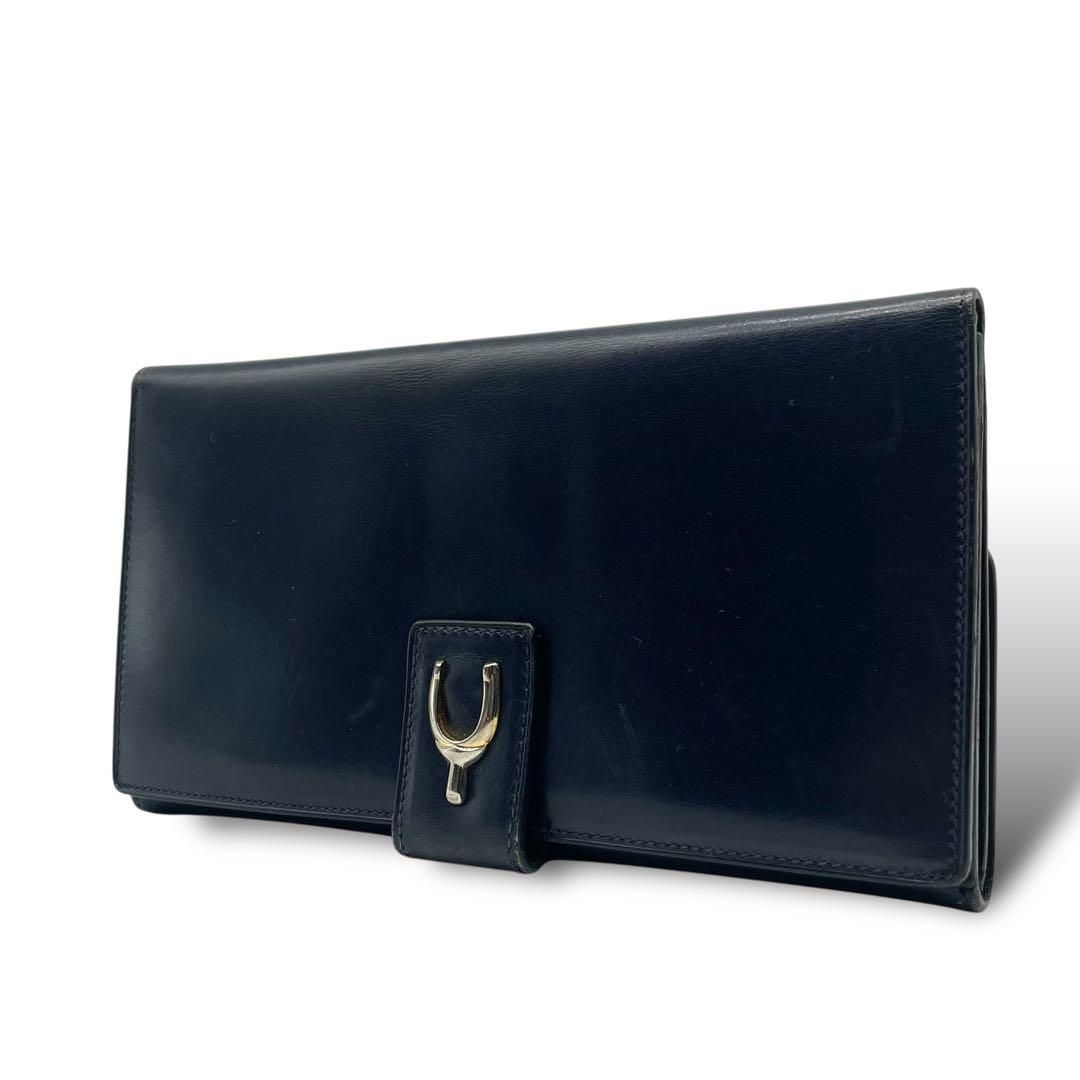 GUCCI グッチ オールドグッチ GG柄 良品 長財布 レザー 紺 ネイビー【中古】メンズ