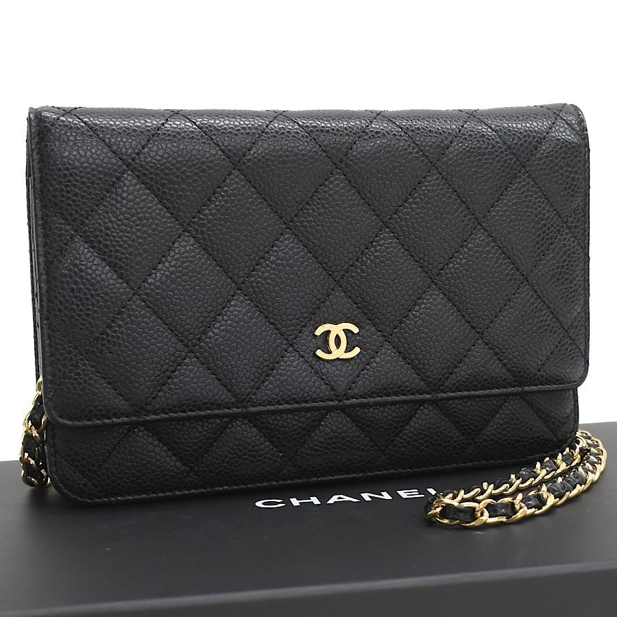 シャネル|チェーン|ショルダーウォレット|バッグ|マトラッセ|キャビアスキン|ブラック|ゴールド金具|CHANEL
