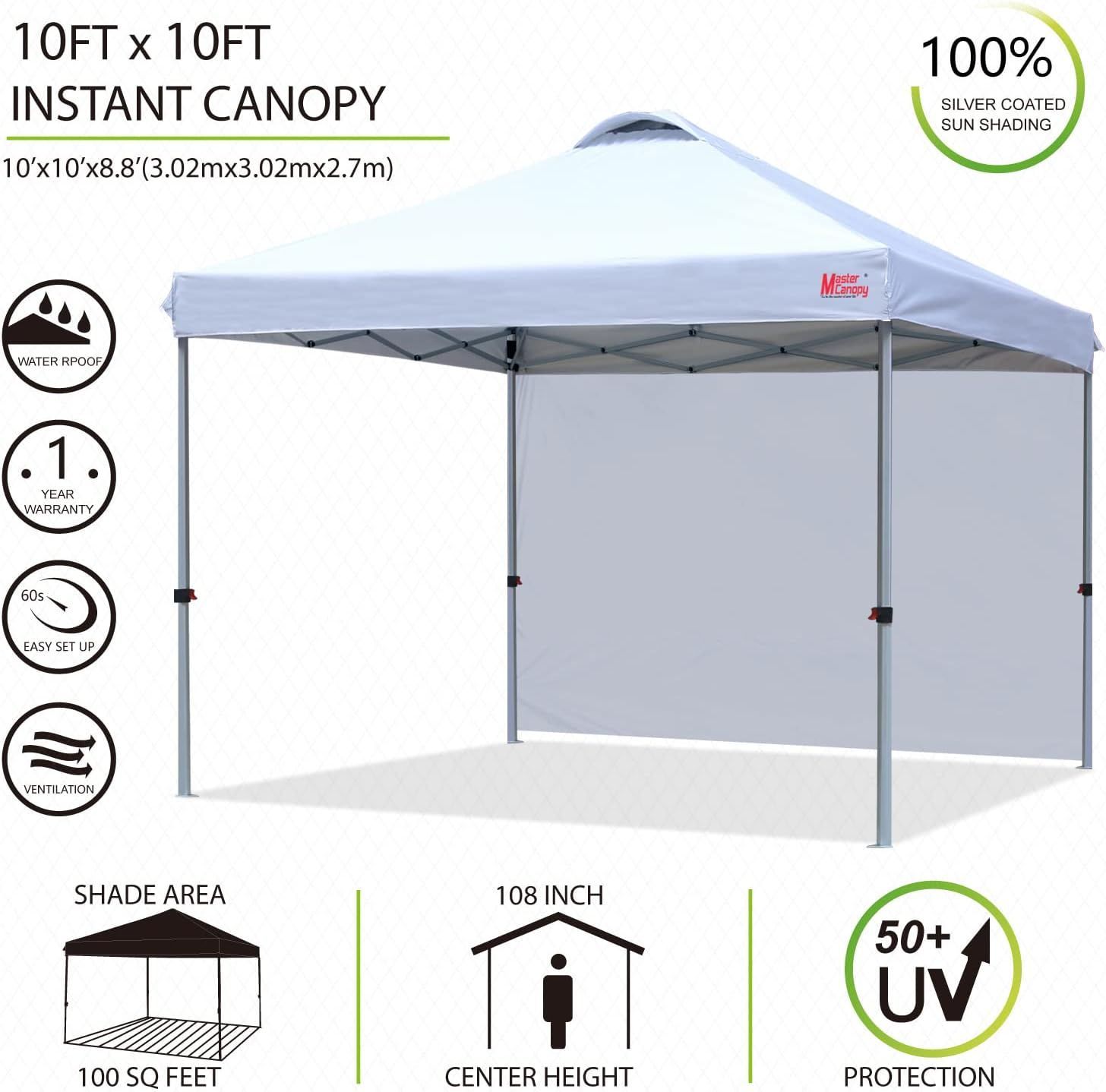 マスターキャノピー（MASTERCANOPY）ワンタッチタープテント サイドシート一枚セット 2M/2.5M/3M 三段階調節 スチールフレーム  風抜けベンチレーション 耐水 UVカット サンシェード 日除け 商用 アウトドア用（キャスターバッグ ペグ ロ - メルカリ