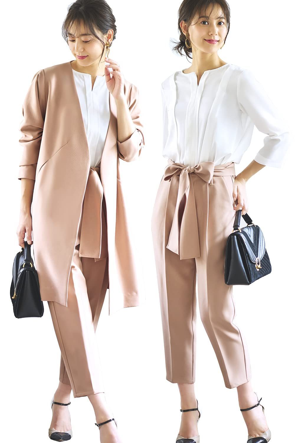 Size S_Color ピンクベージュ PPN ルイ ルエ ブティック コート ジャケット セットアップ スーツ レディース パンツスーツ フォーマル カジュアル ママ 母 セレモニー 大きいサイズ 3点セット 入園式 入学式 卒業式 卒園式 結婚式
