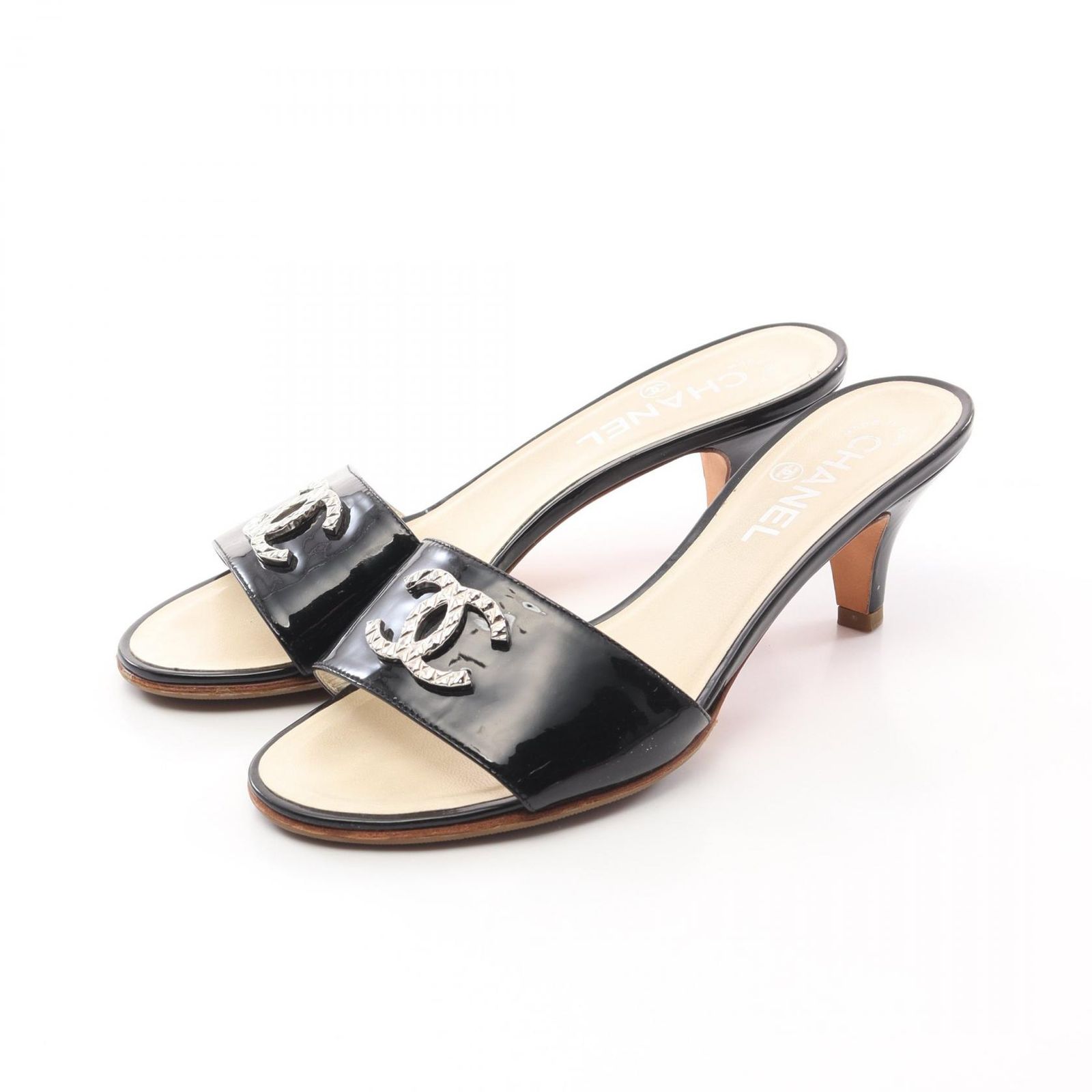 シャネル CHANEL ミュール ココマーク ブラック パテントレザー 黒