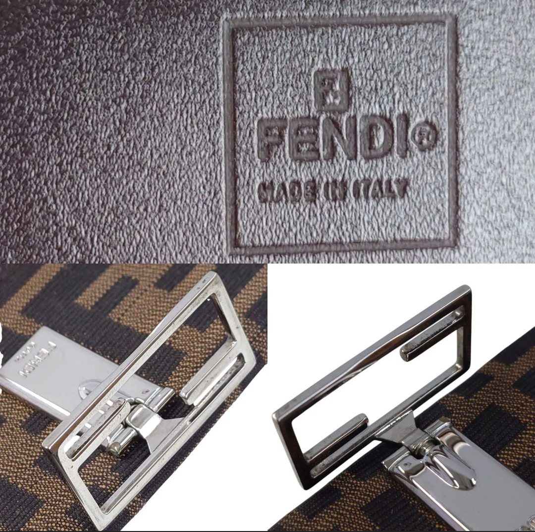 【美品】FENDI フェンディ 長財布 二つ折り財布 ズッカ柄 キャンバス レザー ブラウン メンズ レディース 中古