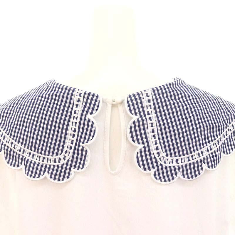 yori ギンガムスカラップカラーカットソー ネイビー yori ギンガムスカラップカラーカットソー ネイビー yori スカラップ