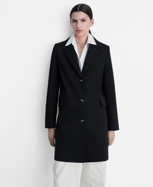 【送料無料】 マンゴ レディース ジャケット・ブルゾン アウター Women's Buttoned Midi Cotton Coat Black