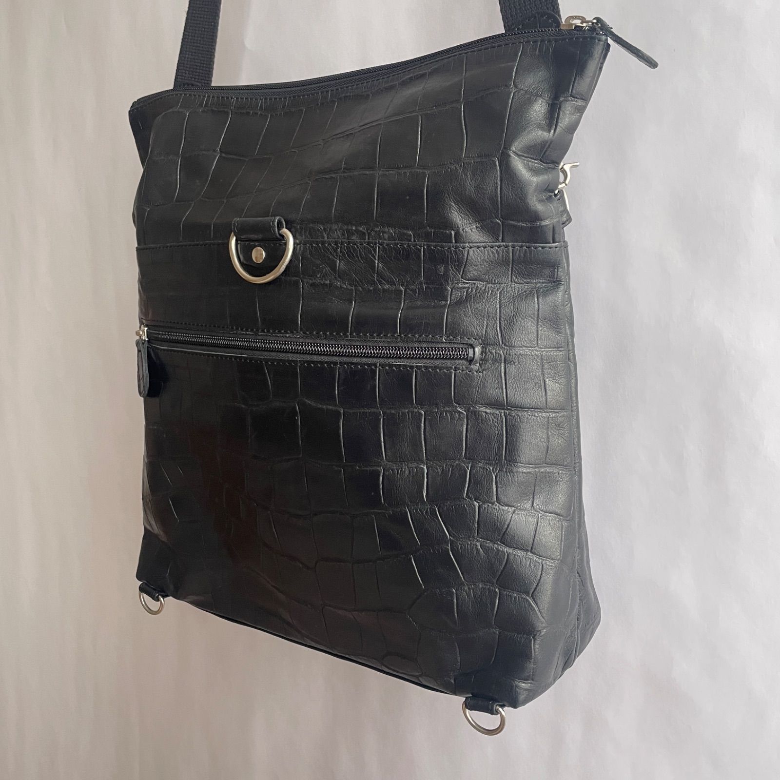 美品】クレッシェンド crescendo ショルダーバッグ 革 クロコ型押し 