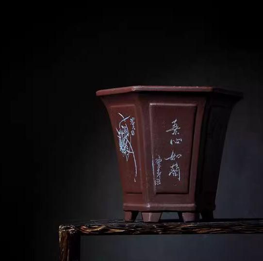 口開き六方鉢 紫砂の鉢 盆栽鉢 植木鉢 小品盆栽鉢 大品盆栽