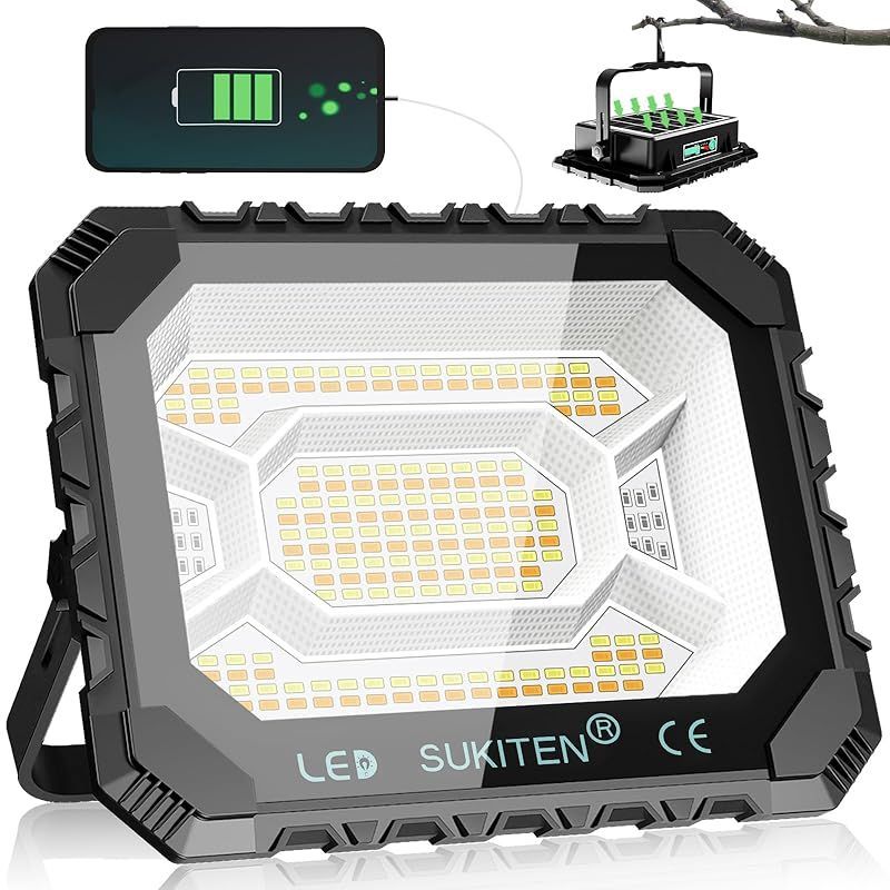 明るさで12時間点灯 SUKITEN 投光器 充電式 led 作業灯 200W 屋外 超高輝 16000mAH大容量 16000LM ワークライト IP66防水 5つ点灯モード 便携式 磁気設計 キャンプ アウトドア 登山 夜釣り 防災 緊急 停 0