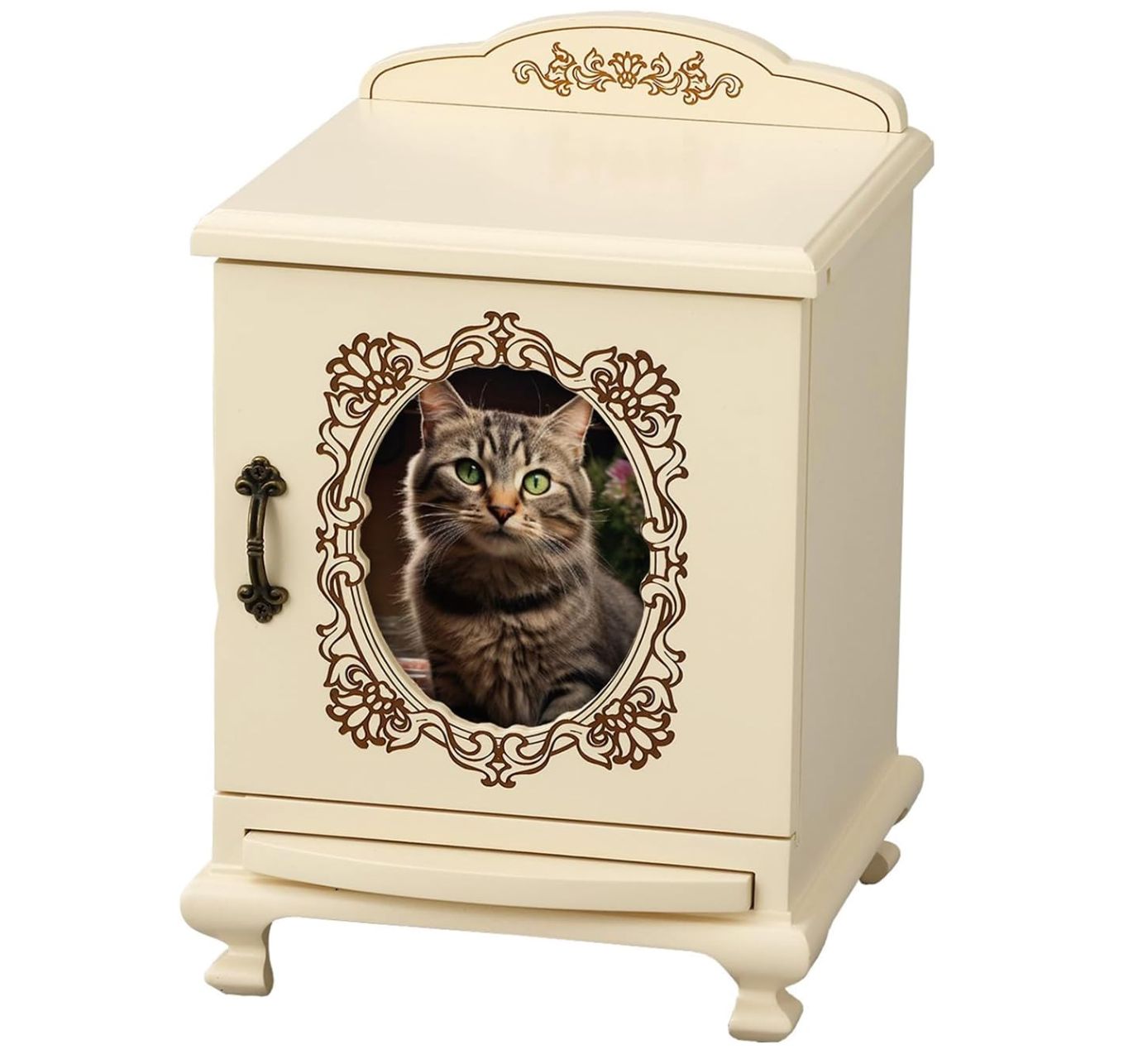 ペット仏壇 おしゃれ 仏具 スライド扉 4寸 骨壺収納 ボルドー メモリアル 写真 スライドテーブル フォトフレーム HT-135 犬用 猫用 猫脚仏壇 スライド扉タイプ