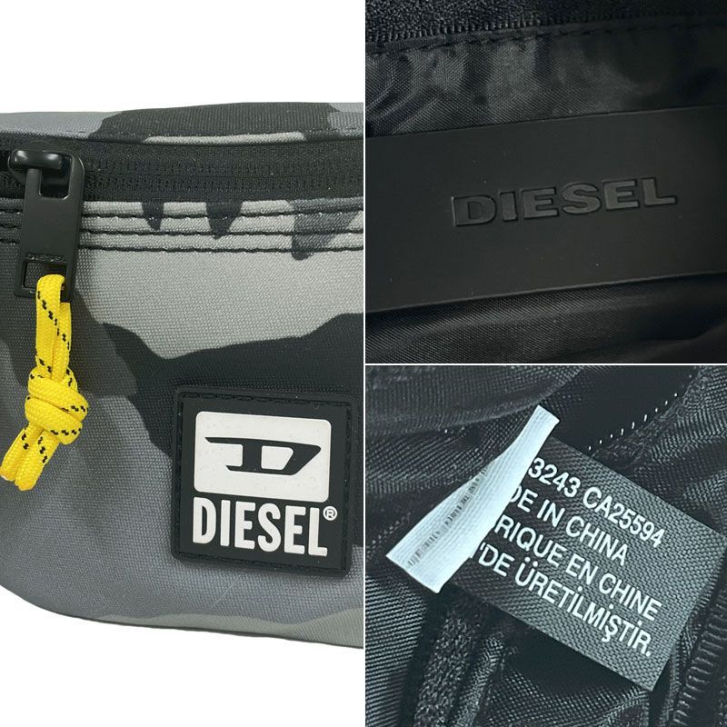 DIESEL ボディバッグ ダブルジップ 迷彩 ブラック クロスバッグ 美品 DIESEL (ディーゼル) レザー クロス ボディバッグ 1DR DSLX08396PS202