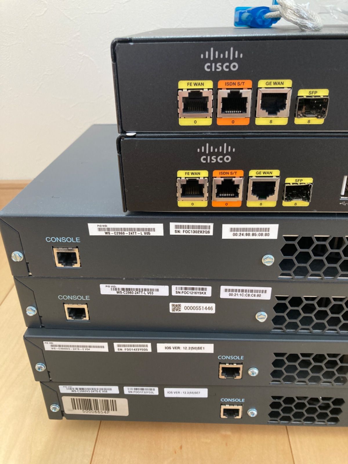 【CCNA、CCNP】6台Cisco891FJ、L3 3560 、L2 2960