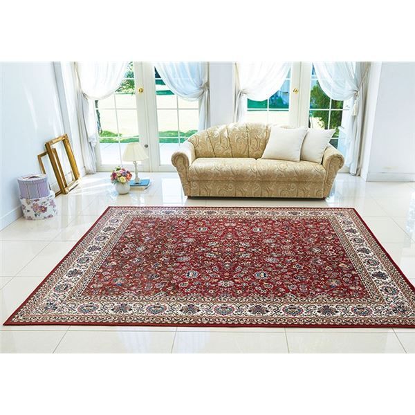 ラグマット 絨毯 約140×200cm 更紗レッド 洗える お手入れラクラク！高
