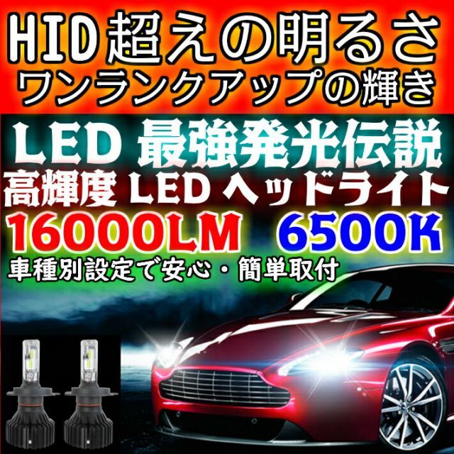 最強発光伝説16000LM LEDヘッドライト  フィット GK3.4 H29.06 ～ H4 HI/Lo切替 車用 簡単安心取付 新基準車検対応6500k HID超えの発光量 安価な類似品にご注意