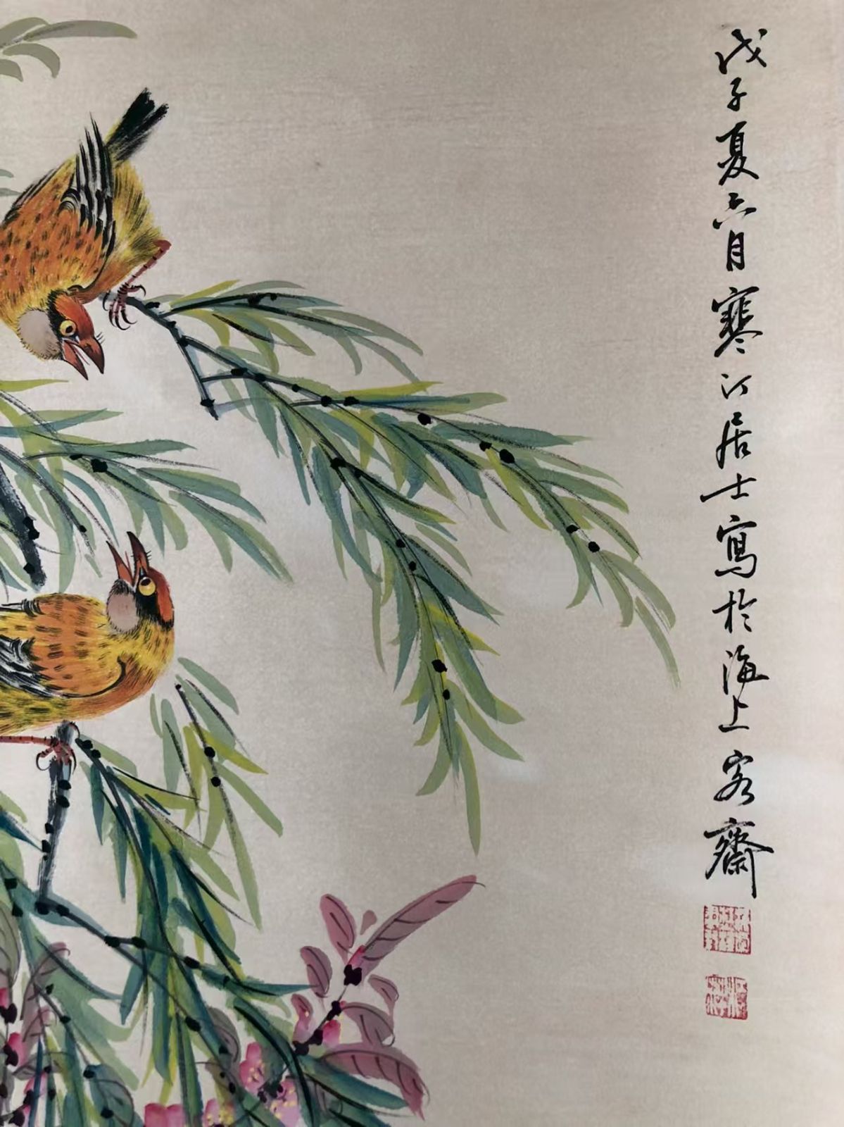 花鳥 四尺手描き作品.宣かみ画.観賞品.文房置物.中国骨董25090706