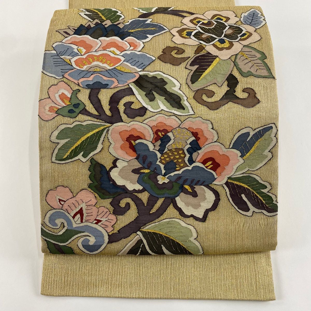 【美品】袋帯 綴れ お太鼓柄 美しい蘭 正絹 名古屋帯] 召しませ花 一重太鼓 京袋帯 すずらん献上