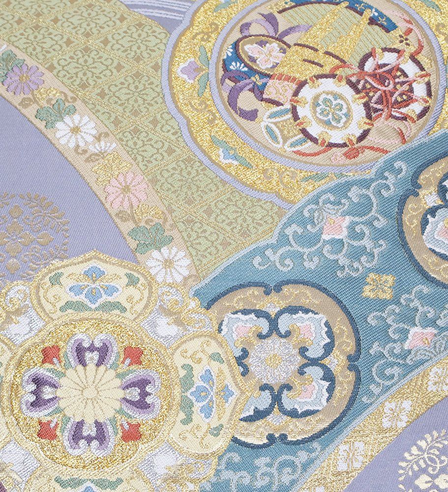 礼装用 袋帯 正絹 金 銀 赤紫 辛子色 鱗文 唐花 花蔓 絹帯芯 Lサイズ F7014 新品 ふくろおび レディース シルク フォーマル 送料込み 礼装用 袋帯 正絹 金 銀 鎧文 唐花 桜 菊 Lサイズ F7337 美品