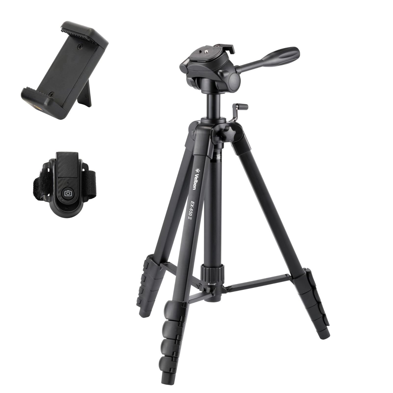 レバーロック 全高207cm 5段 脚径26mm AZ 中型 II 3Way雲台 EX-650 DIN規格クイックシュー対応 ファミリー三脚 アルミ脚 Velbon 脚 黒 ベルボン 017915500525