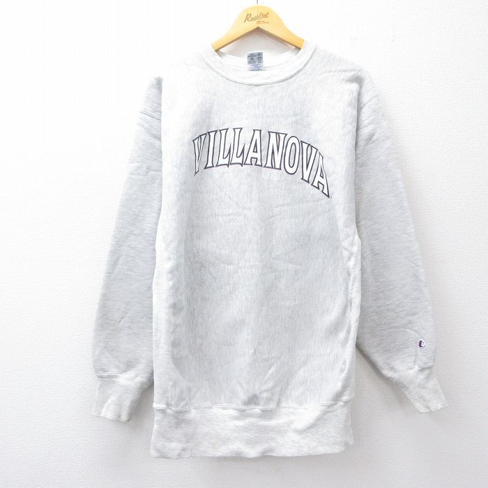 XL|古着 長袖 チャンピオン Champion リバースウィーブ メンズ 90s ヴィラノヴァ クルーネック 薄グレー 霜降り 25sep22 スウェット