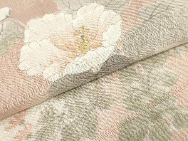 平和屋着物▽訪問着 単衣 生紬 手描き 牡丹菊文 正絹 逸品 未使用  